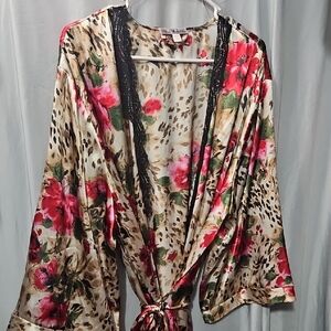 Linea Donatella Floral Satin Robe - Red and Black